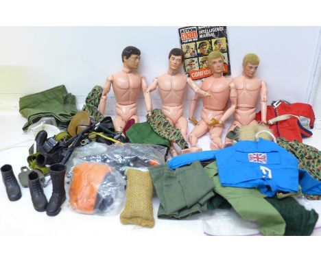 Action Man figures and accessories, including uniform, rifles, boots, etc.