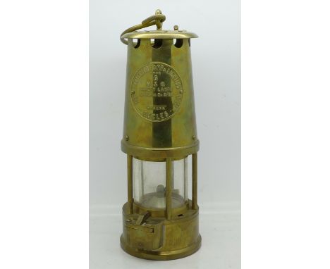 A brass Eccles Type 6 miners lamp
