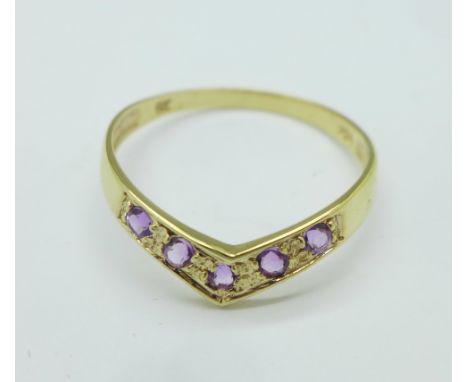 A 9ct gold, amethyst and diamond ring, 1.1g, O