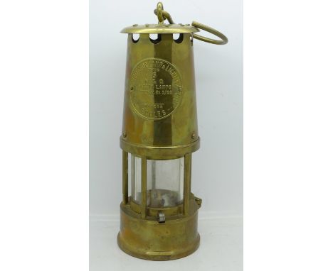 A brass Eccles Type 6 miners lamp