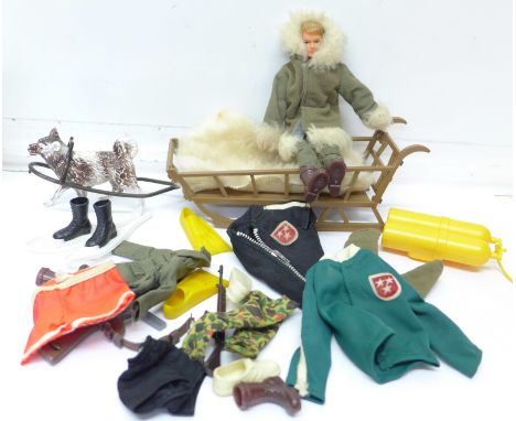 Action Man accessories, Red Devil Parachutist, 81mm Mortar, Little Big Man with clothing and accessories, a c.1966 uniform an
