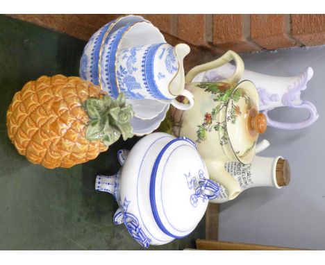 Two Royal Worcester blue and white Willow pattern bowls, cream jug, Royal Doulton Series Ware teapot, a/f, etc.