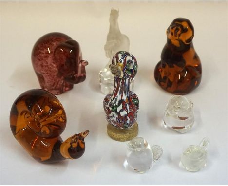 Eight Assorted Animal Related Glass Paperweights, to include a Murano duck example, also Wedgwood and Goebel examples, (8)Con