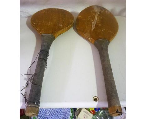 Two Vintage Wooden Sponge Bats, 46cm long 