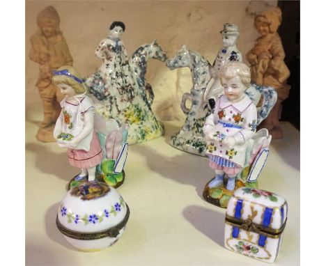 A Mixed Lot Of Victorian & Later Porcelain & Collectables, Comprising of two French porcelain patch boxes, a pair of Continen