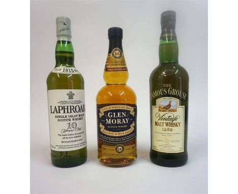 Glen Moray 16 Year Old Single Speyside Malt Whisky, 70cl, 40% vol, with outer tin, also with a bottle of Laphroaig Ten Year O
