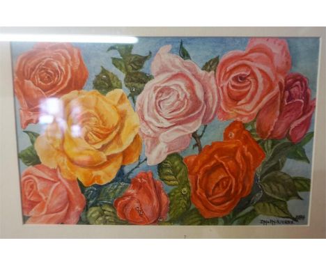 DM & EM Alderson "Roses" "Still Life" Watercolour, signed and dated 1984 to lower right, label to verso, 18 x 28.5cm, also wi
