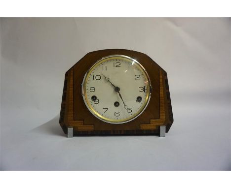  An Art Deco Walnut Mantle Clock, circa 1930s, with Westminster Chimes, with an eight day movement 