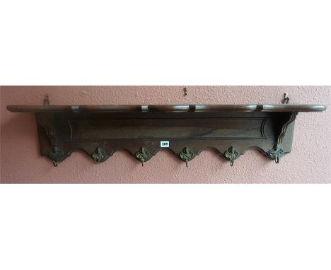 A French Oak Wall Mounting Hat & Coat Rack, with six metal pegs, 20cm high, 101cm wide, 19cm deep