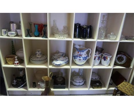 A Large Quantity Of Sundry China, Glass & Pottery, to include a Chinoiserie jewellery box, a Rafia top stool, Victorian pewte