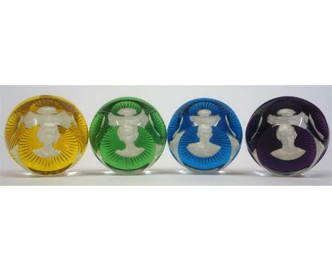  A Set Of Four French Baccarat Glass Paperweights, depicting a bust to each of a member of the British Royal Family, comprisi