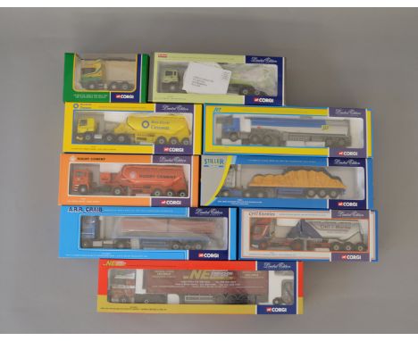 Corgi Ltd Editions. 8 x Articulated vehicles, together with tractor unit. All with wing mirrors.(9) VGB