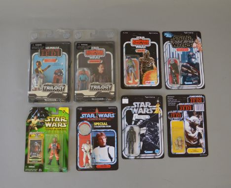 Selection of Star Wars figures, vintage and modern, some on reproduction cards/custom made. (8)