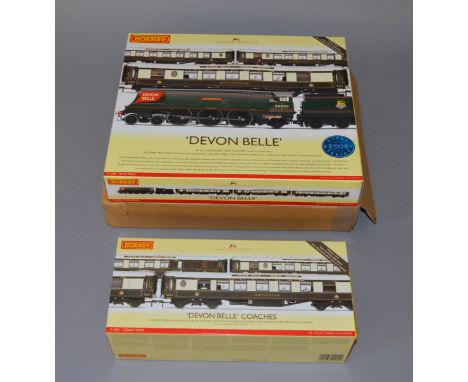 OO Gauge. Hornby. R. 2568 "Devon Belle" train pack. BR West Country "Watersmeet" with 3 Pullman cars with lights, together wi