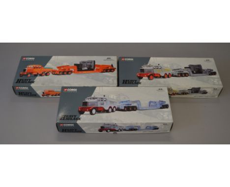 Three Corgi Heavy Haulage 1:50 scale diecast models: #17601 Hills of Botley - Scammell Constructor & 24 Wheel Low Loader; #17