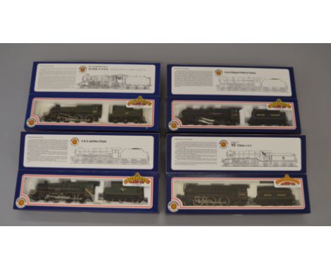 OO Gauge. Bachmann. 4 x locomotives. BR V2 class "Green Arrow", BR re-built Patriot No.45528, BR standard class 4 No.75029 & 