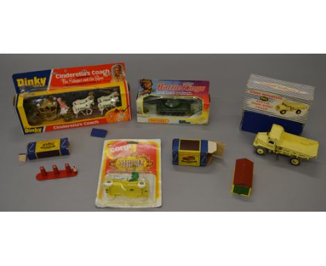 Assorted diecast models: Dinky #965 Euclid Rear Dump Truck; Dinky #111 Cinderella's Coach; Moko Lesney Matchbox No. 1 Accesso