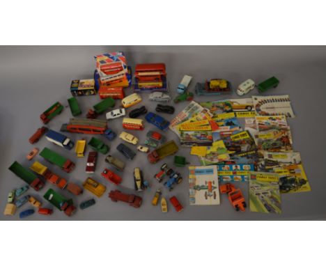 Good lot of assorted playworn diecast including vintage Dinky, Lesney and other examples. Together with some vintage catalogu