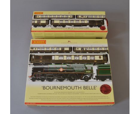 OO Gauge. Hornby. R.2300 "Bournemouth Belle" train pack. BR Merchant Navy "New Zealand Line" & 3 Pulman coaches, together wit