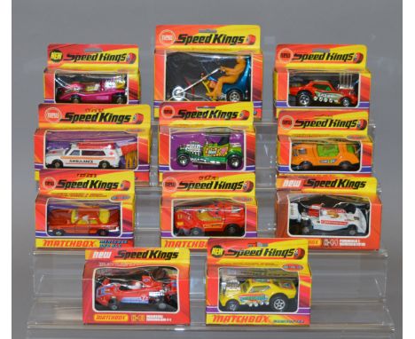 11 x Matchbox Speed Kings: K-40 Blaze Trailer; K-41 Brabham F1; K-42 Nissan 270X; K-43 Cambuster; K-44 Bazooka; K-44 Surtees 