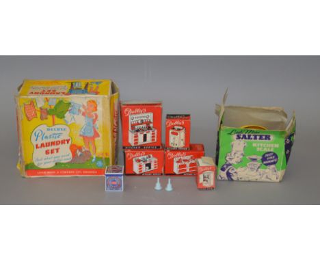 Selection of girls toys: full set of five My Dolly's Kitchen Series tinplate kitchen items (kitchen dresser, electric cooker,