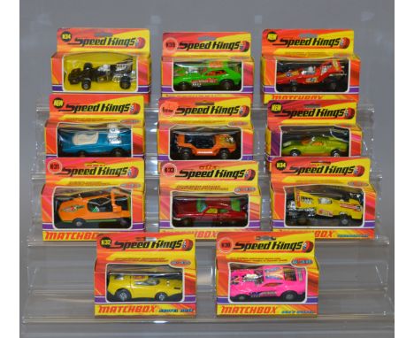 11 x Matchbox Speed Kings: K-30 Mercedes C11; K-31 Bertone Runabout; K-32 Shovel Nose; K-33 Citroen SM; K-34 Thunderclap in b