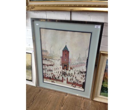 After L.S. Lowry, 'Town Centre', colour print, 48cm x 60cm, unsigned, glazed and framed 67cm x 81cm. 