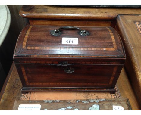 A George III inlaid mahogany dome top tea caddy. 