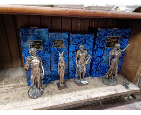 4 bronze effect figures from mythology from the Leonardo Collection (one as found)