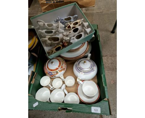 A box of ceramics including Wedgwood Colorado and a box of cow creamersCondition (Wedgwood only) :- Wedgwood 'Waverly', teapo
