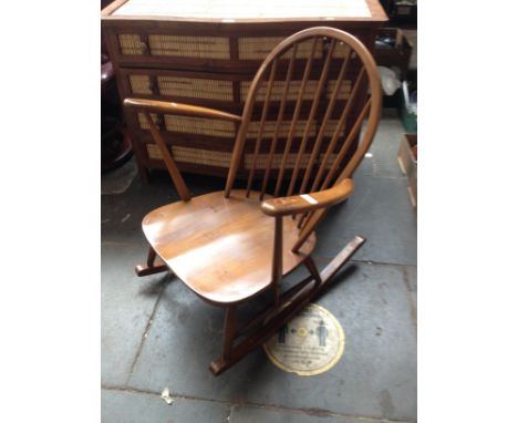 A vintage Ercol 'Golden Dawn' beech and elm rocking chair. 