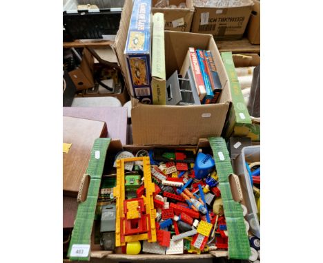 2 boxes of vintage games to include Adman Grandstand 3600 MKII TV game, Lego, jigsaws etc. 