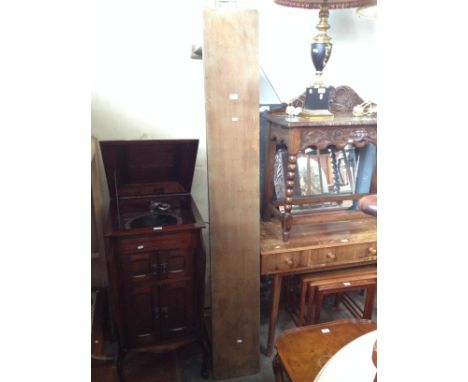 A stained beech bench, length 196cm. 