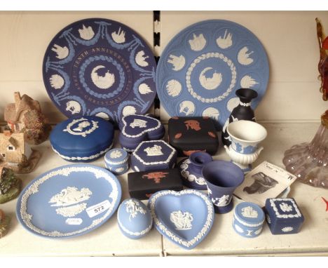 Assorted multi coloured Wedgwood jasperwareCondition:- (black items only):- some small chips in small trinket box, no sign of