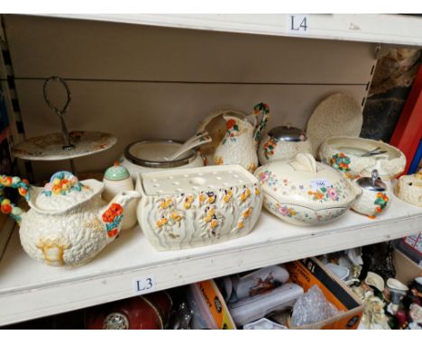 Clarice Cliff pottery including Celtic Harvest - 3 pieces unsigned, 1 non CCCondition:- Crazing throughout, some signed Clari