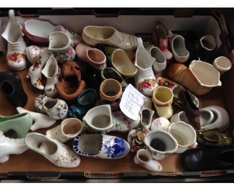 A box of approx 40 ceramic shoes including Cottage Rose, Old Foley, Mayfayre, and Italian examples