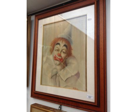 Mid 20th century, oil on canvas, portrait of a clown, 38.5cm x 48cm, signed 'A Dezi' to lower right, framed and glazed, 61.5c