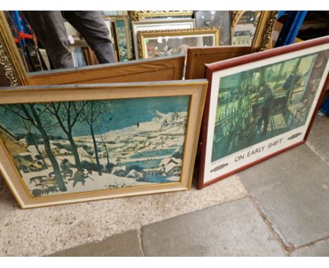 A British Railways print after Terence Cuneo, 'On the Early Shift', framed and glazed, 86cm x 69cm (overall), together with a