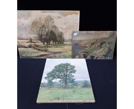 W K TOWELL, AUTUMN LANDSCAPE oil on board, unframed, 51 x 41cm, with Jennifer Carrington, The Oak Tree, oil on canvas, unfram