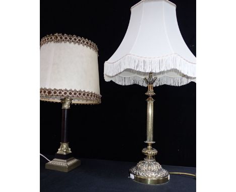 A HEAVY CAST BRASS TABLE LAMP 39cm high plus fitting and shade, and another table lamp (2)