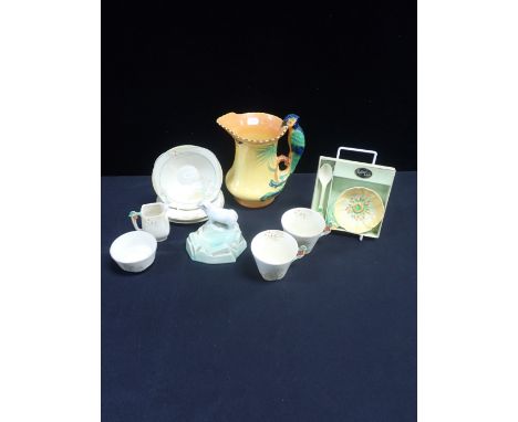 A BOXED CARLTON WARE GIFT SET with a Burleigh parrot jug and other Burleigh wares, some of Australian interest