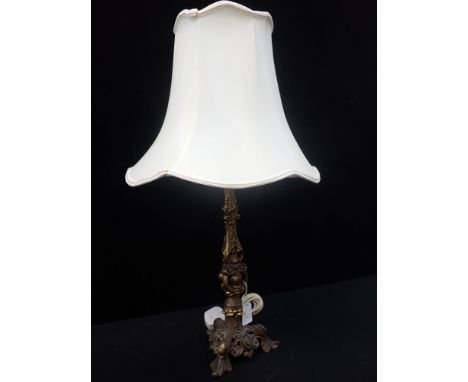 A GILT METAL ROCOCO STYLE TABLE LAMP 37cm plus fitting and shade