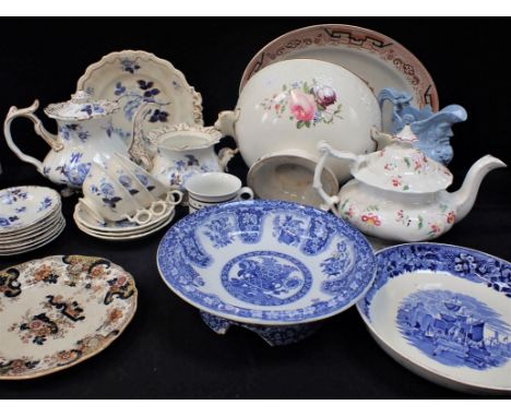 A COLLECTION OF 19TH CENTURY CERAMICS including a Derby tureen (no lid) a part tea service and other items (a/f)