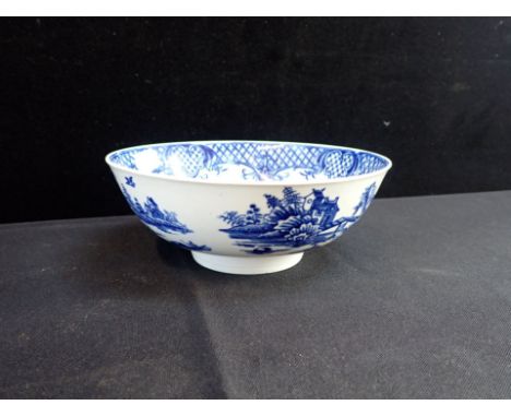 A CAUGHLEY BLUE AND WHITE BOWL with transfer printed decoration, 17.5cm diam