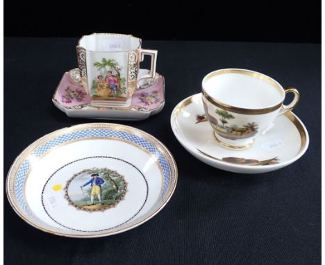 A MEISSEN MARCOLINI SAUCER a Paris porcelain cup and saucer and a Dresden cup and saucer 