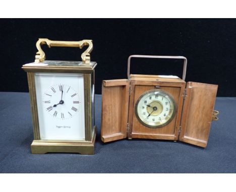 A MAPPIN &amp; WEBB LTD BRASS-CASED CARRIAGE CLOCK and a Victorian travelling clock (2) (both running)