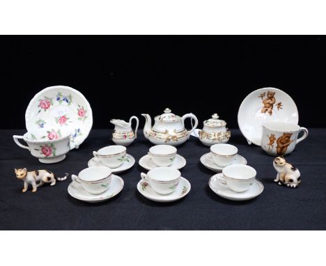 A CHILD'S TEA SERVICE late 19th century, continental, with part of the original wooden box, and other toy ceramics, including