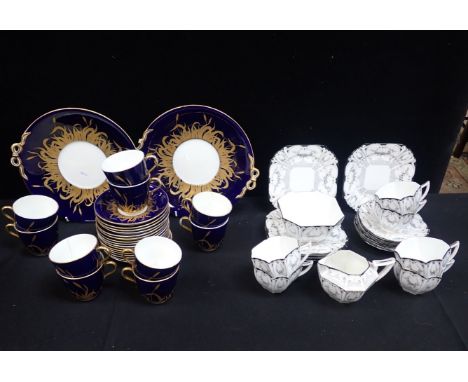 A SHELLEY TEA SERVICE FOR SIX with a late Victorian part Brown Westhead &amp; Moore tea service (some damage to both)