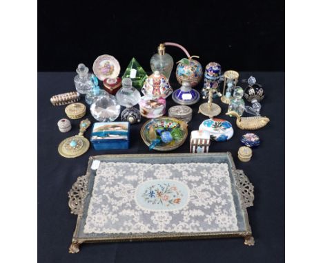 A COLLECTION OF TRINKET BOXES, PAPERWEIGHTS bottles and other small items