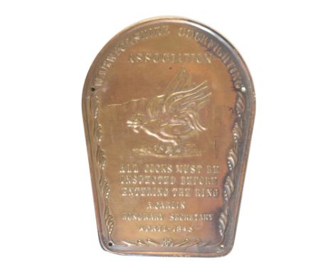 A WARWICKSHIRE COCKFIGHTING ASSOCIATION BRASS PLAQUE with inscription 'All cocks must be inspected before entering the ring. 